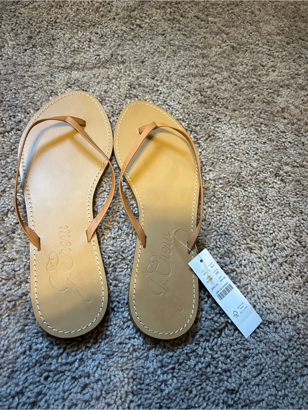 J. Crew Leather Thong Sandals in Tan. NWT 10 1/2
